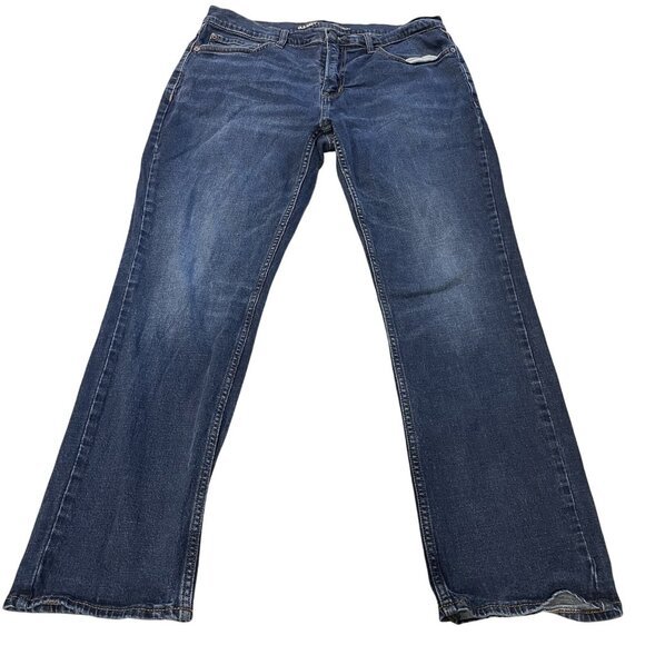 Old Navy Straight Jeans Mens 34x30 Dark Wash Blue Cotton Denim Stretch Whiskered - Picture 1 of 5